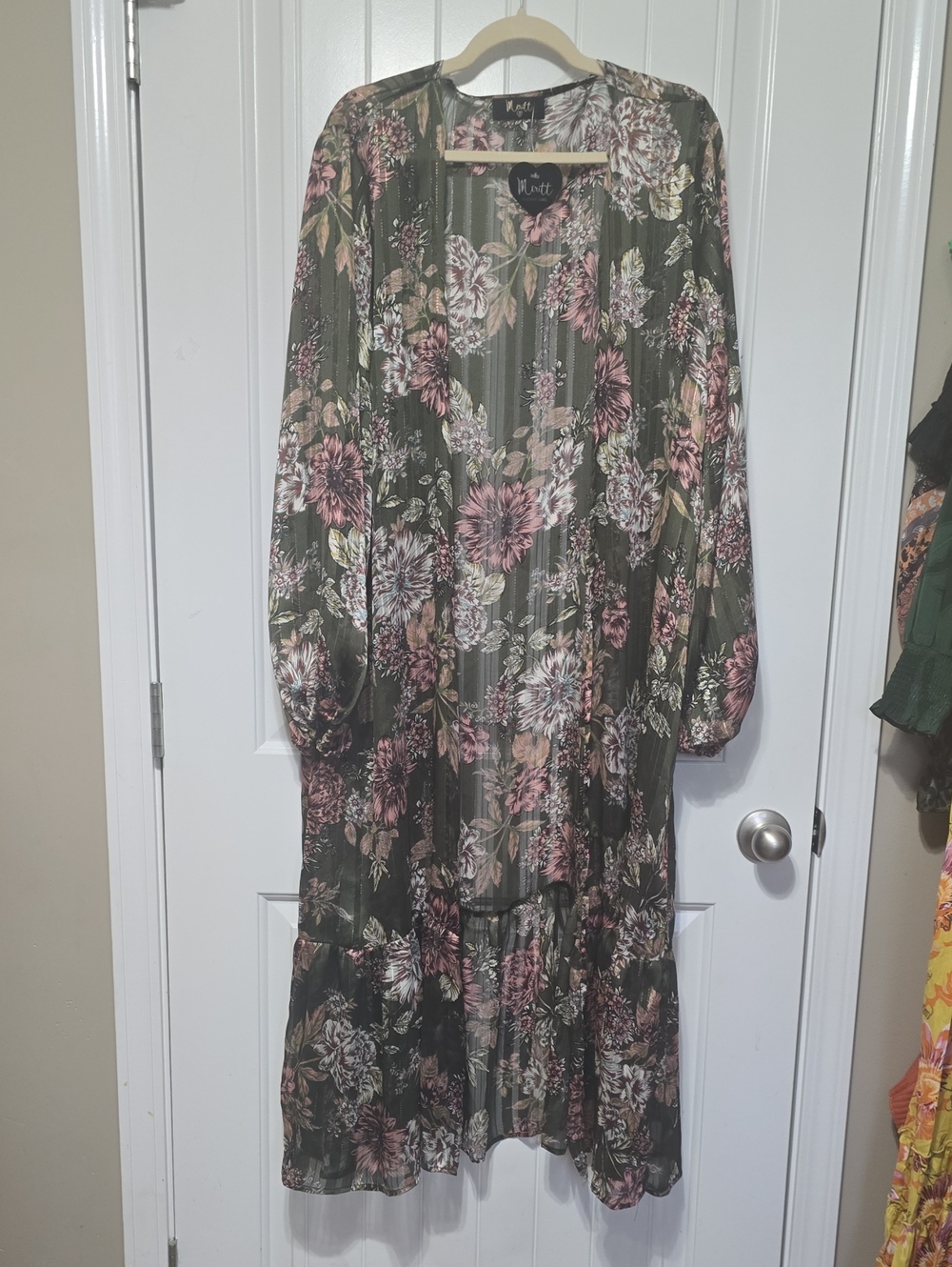 Olive Floral Maxi Dress with Pink Blooms